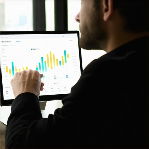 Business owner reviewing voice search analytics on a computer screen, highlighting future local SEO strategies.