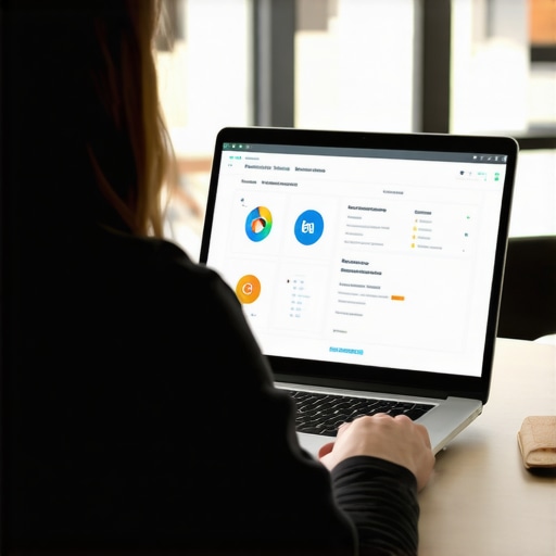 Person working on local SEO tools on a laptop, optimizing Google My Business profile.