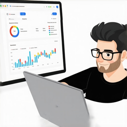 Business owner optimizing Google My Business profile on laptop with local SEO charts