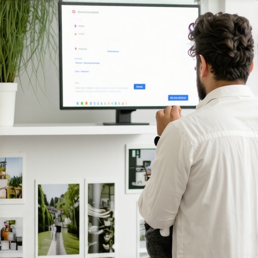 Business owner improving Google My Business profile with photos and reviews