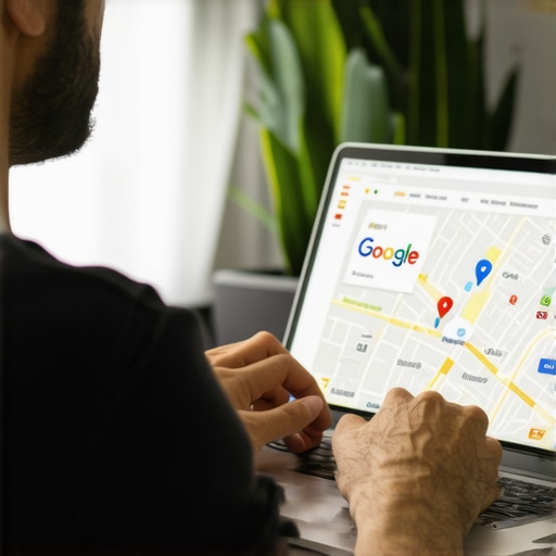 Business owner editing Google My Business profile on a laptop.