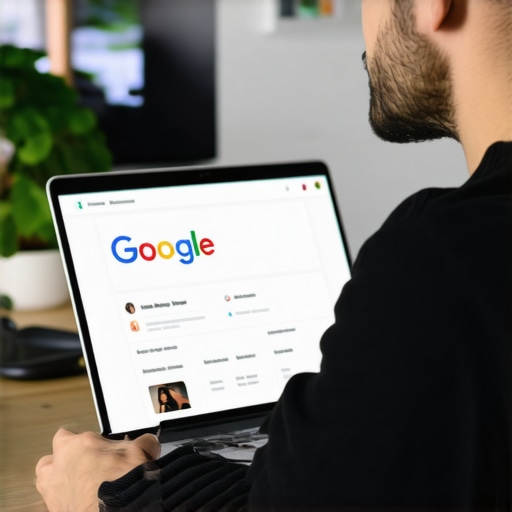 Optimizing GMB Profile Business owner updating their Google My Business profile on a laptop in an office setting.