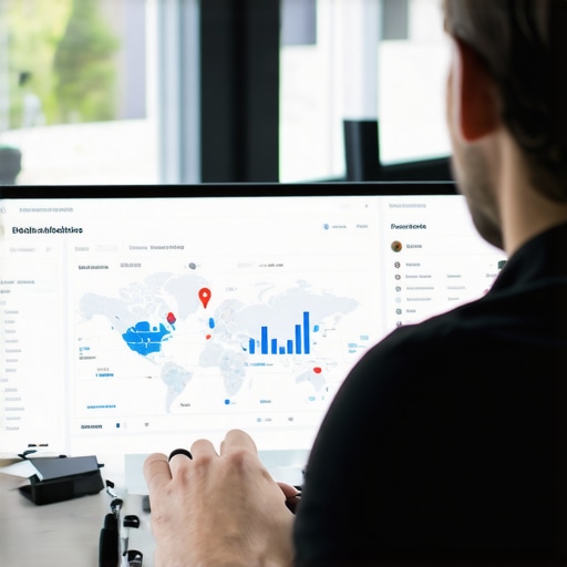 Advanced Local SEO Tools in Action A digital marketer analyzing local SEO and map visibility data on a computer screen