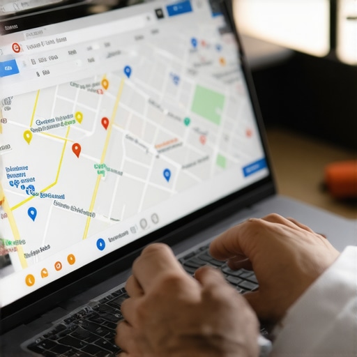 Person reviewing Google My Business profile on computer with local maps