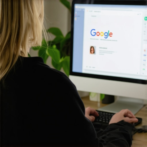 Business owner working on Google My Business profile updates on laptop, focusing on accuracy and strategy.