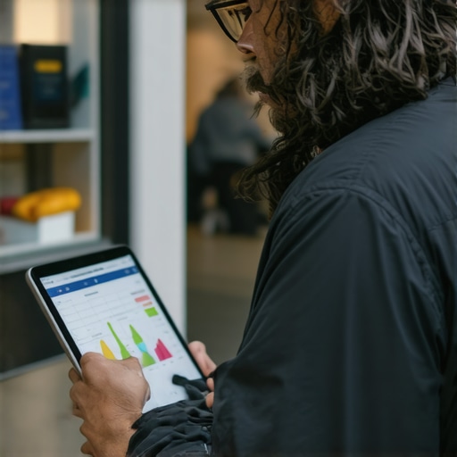 Analyzing Foot Traffic Data for Local SEO Business owner examining foot traffic metrics to optimize Google Maps ranking