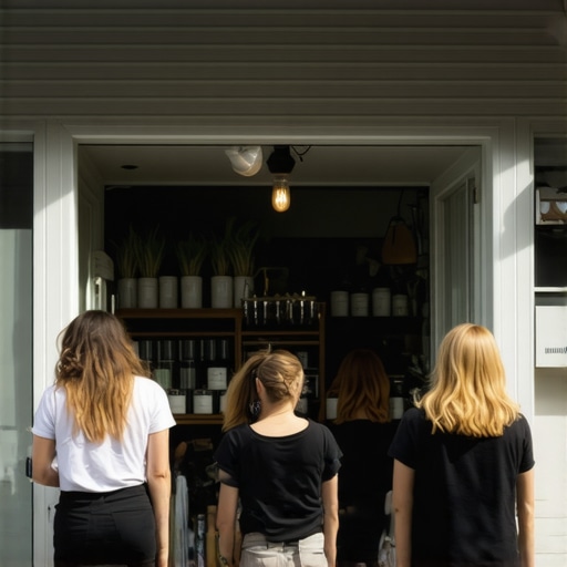 Real business storefront showing genuine customer activity during daytime.