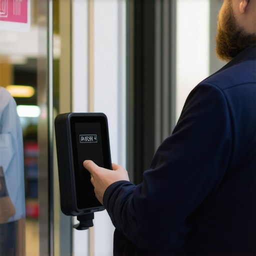 Business owner using biometric verification at storefront in a real-world setting