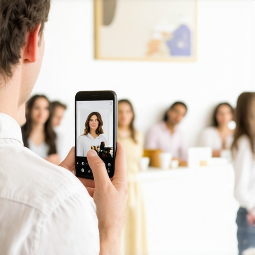 Business owner recording customer testimonial on smartphone inside local shop