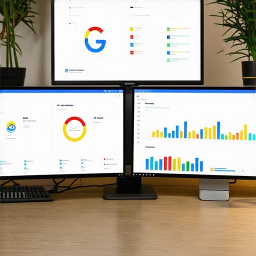 Digital tools for maintaining local visibility Screens showing Google My Business analytics and audit tools for local SEO management.