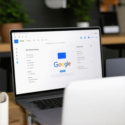 Business owner reviewing and editing Google My Business profile on laptop in office