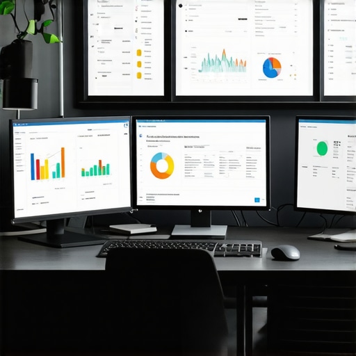 Tools for Local SEO Maintenance A workspace featuring screens with local SEO dashboards and analytics for Google Map visibility