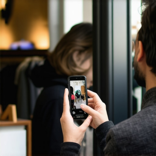 Business owner capturing photos of storefront and staff for Google verification.