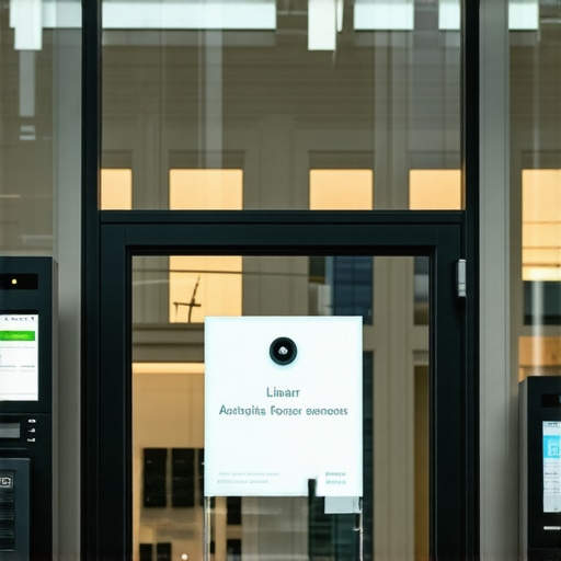 A modern storefront featuring lidar sensors and biometric devices for verification