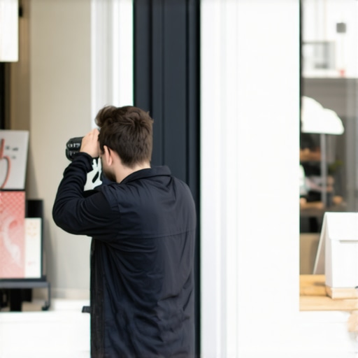 Photographer capturing genuine images of a business storefront for local SEO.