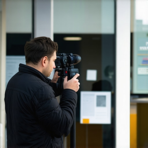 Business owner recording storefront during the day with biometric hardware visible